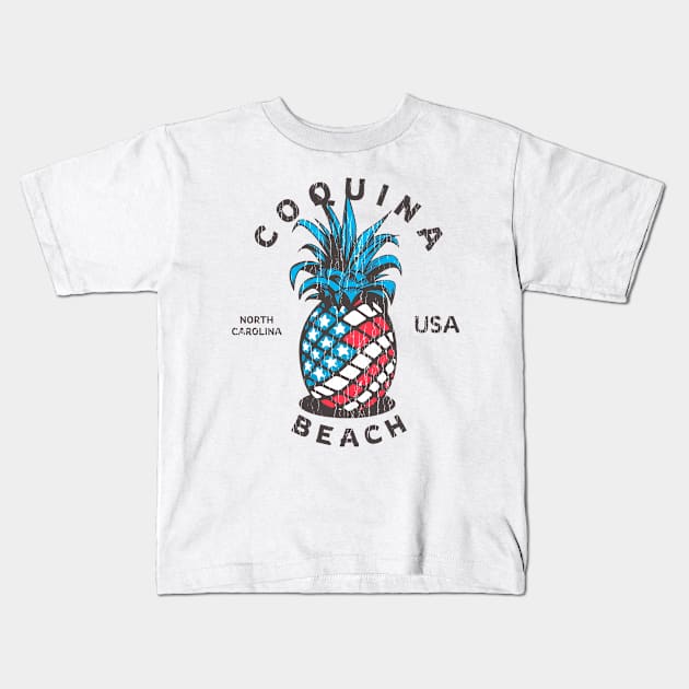 Coquina Beach, NC Summertime Vacationing Patriotic Pineapple Kids T-Shirt by Contentarama